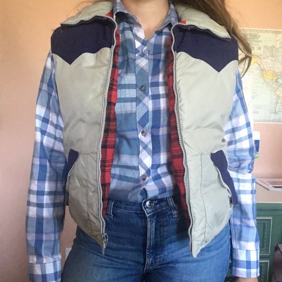 Vintage Blue and Gray Women's Vest - Picture 2 of 6